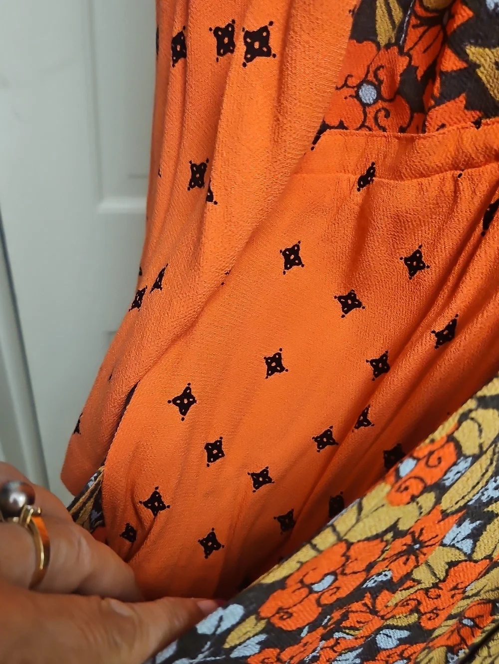 Free People Orange Floral Deep V-Neck Midi Dress